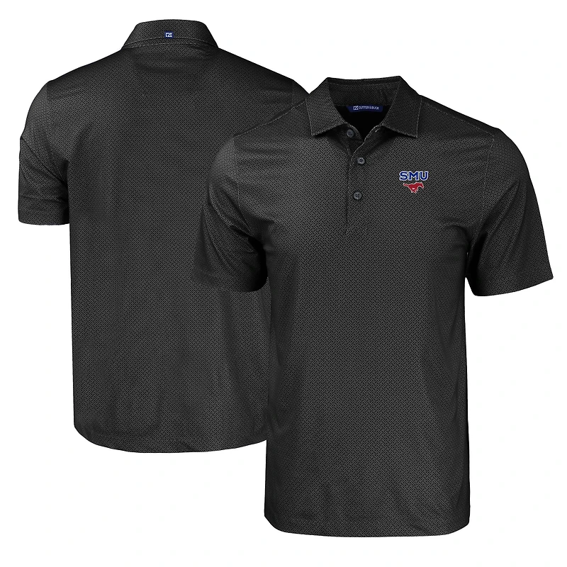Men's Cutter & Buck Black SMU Mustangs Pike Eco Tonal Geo Print Stretch Recycled Polo