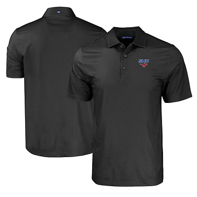 Men's Cutter & Buck Black SMU Mustangs Pike Eco Tonal Geo Print Stretch Recycled Polo