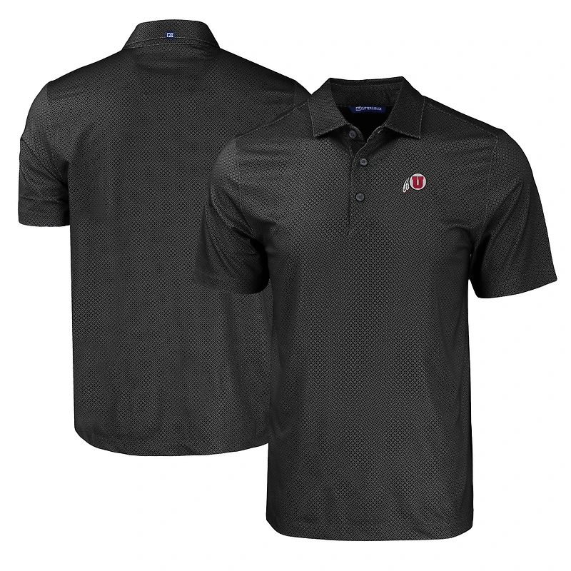 Men's Cutter & Buck Black Utah Utes Pike Eco Tonal Geo Print Stretch Recycled Polo