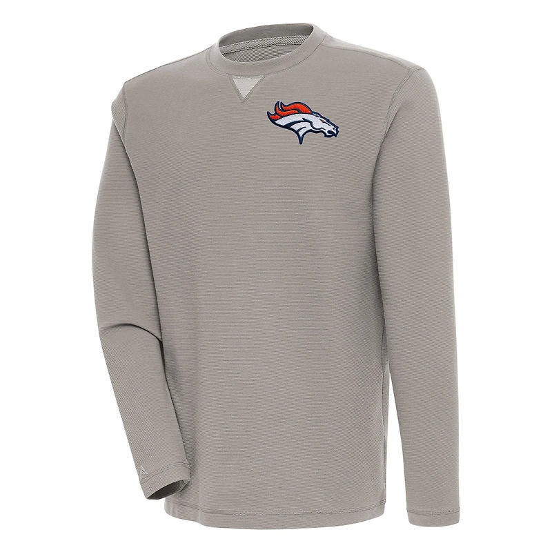 Men's Antigua  Oatmeal Denver Broncos Flier Bunker Pullover Sweatshirt