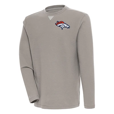 Men's Antigua  Oatmeal Denver Broncos Flier Bunker Pullover Sweatshirt