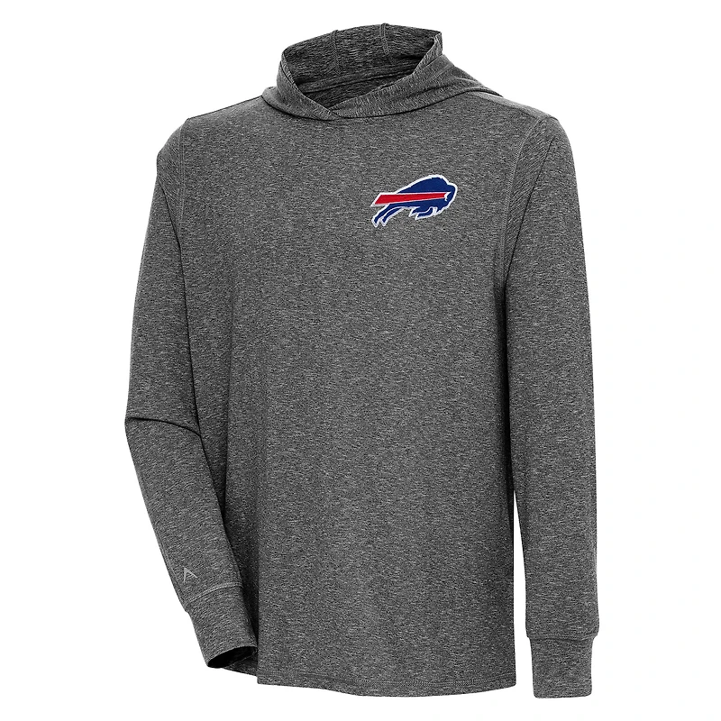 Men's Antigua  Heather Black Buffalo Bills Saga Long Sleeve Hoodie T-Shirt