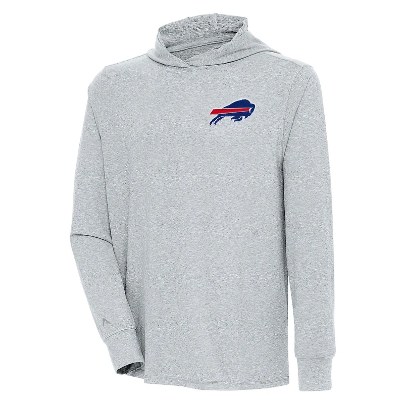Men's Antigua  Heather Gray Buffalo Bills Saga Long Sleeve Hoodie T-Shirt