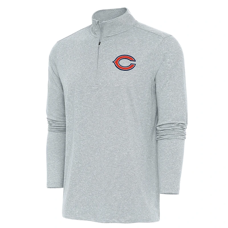 Men's Antigua  Heather Gray Chicago Bears Hunk Quarter-Zip Pullover Top