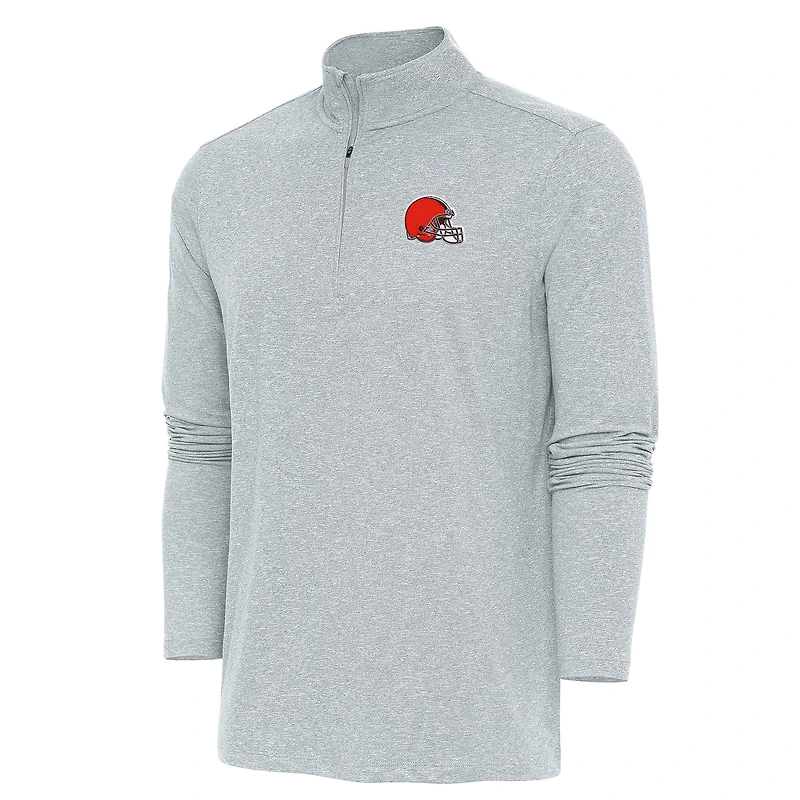 Men's Antigua  Heather Gray Cleveland Browns Hunk Quarter-Zip Pullover Top