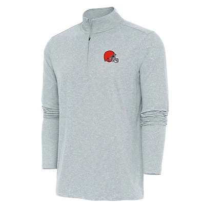 Men's Antigua  Heather Gray Cleveland Browns Hunk Quarter-Zip Pullover Top