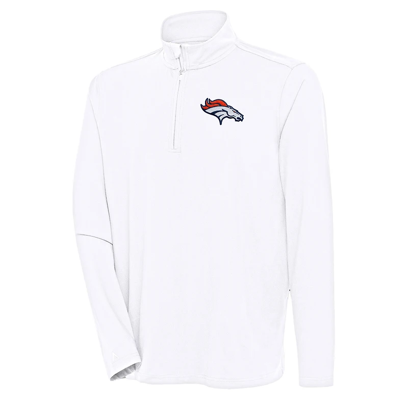 Men's Antigua White Denver Broncos Hunk Quarter-Zip Pullover Top