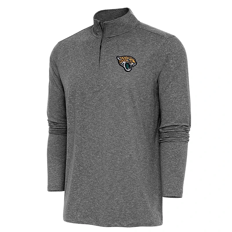 Men's Antigua  Heather Black Jacksonville Jaguars Hunk Quarter-Zip Pullover Top