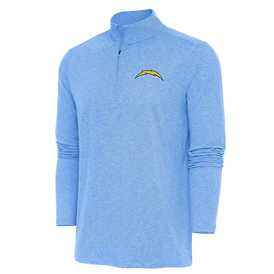 Men's Antigua  Heather Powder Blue Los Angeles Chargers Hunk Quarter-Zip Pullover Top