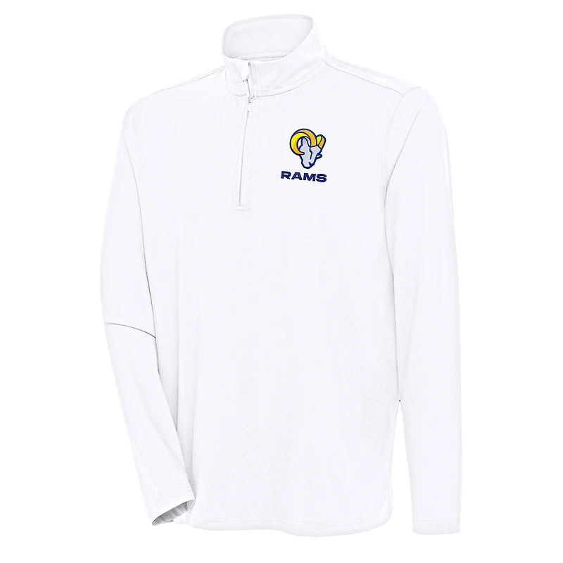 Men's Antigua White Los Angeles Rams Hunk Quarter-Zip Pullover Top