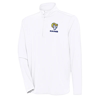Men's Antigua White Los Angeles Rams Hunk Quarter-Zip Pullover Top