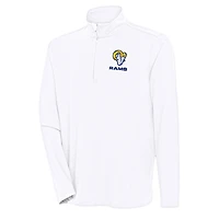 Men's Antigua White Los Angeles Rams Hunk Quarter-Zip Pullover Top