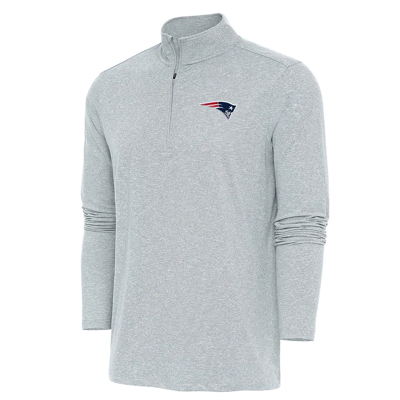 Men's Antigua Heather New England Patriots Hunk Quarter-Zip Pullover Top