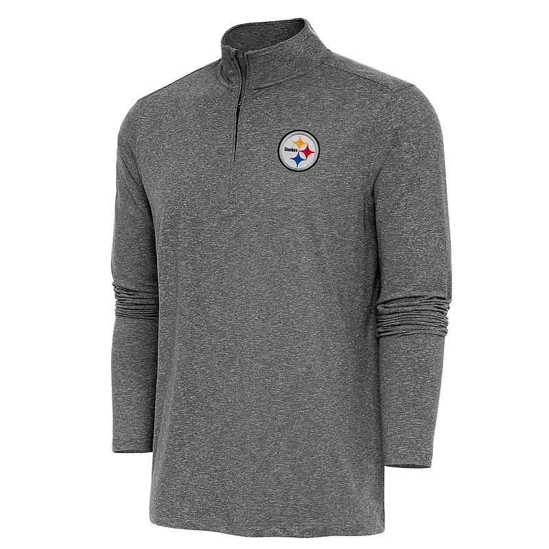 Men's Antigua  Heather Black Pittsburgh Steelers Hunk Quarter-Zip Pullover Top