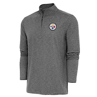 Men's Antigua  Heather Black Pittsburgh Steelers Hunk Quarter-Zip Pullover Top