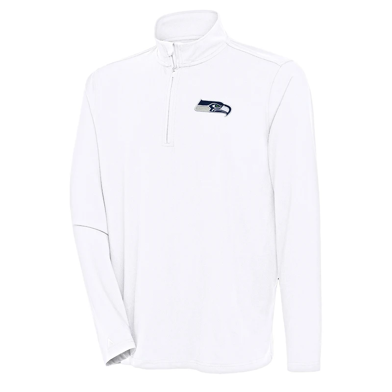 Men's Antigua White Seattle Seahawks Hunk Quarter-Zip Pullover Top