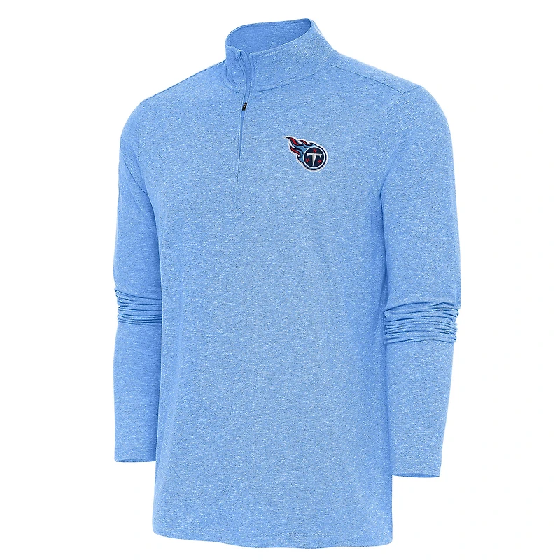 Men's Antigua Heather Light Blue Tennessee Titans Hunk Quarter-Zip Pullover Top