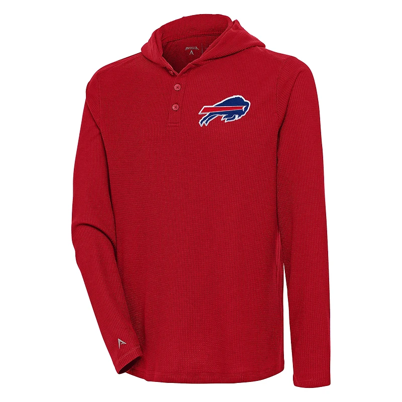Men's Antigua  Red Buffalo Bills Strong Hold Long Sleeve Henley Hoodie T-Shirt