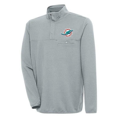 Men's Antigua  Gray Miami Dolphins Streamer Quarter-Snap Pullover Jacket