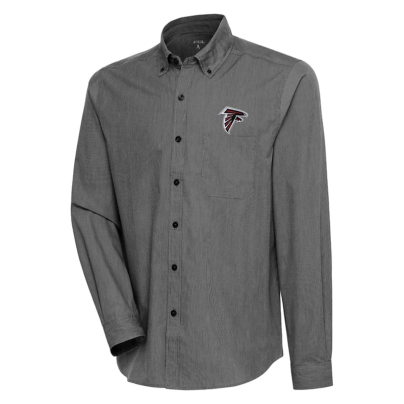 Men's Antigua  Black/White Atlanta Falcons Compression Tri-Blend Long Sleeve Button-Down Shirt