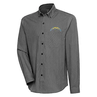 Men's Antigua  Black/White Los Angeles Chargers Compression Tri-Blend Long Sleeve Button-Down Shirt