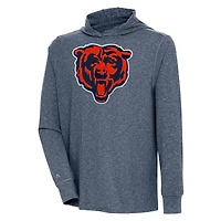 Men's Antigua  Heather Navy Chicago Bears Saga Long Sleeve Hoodie T-Shirt