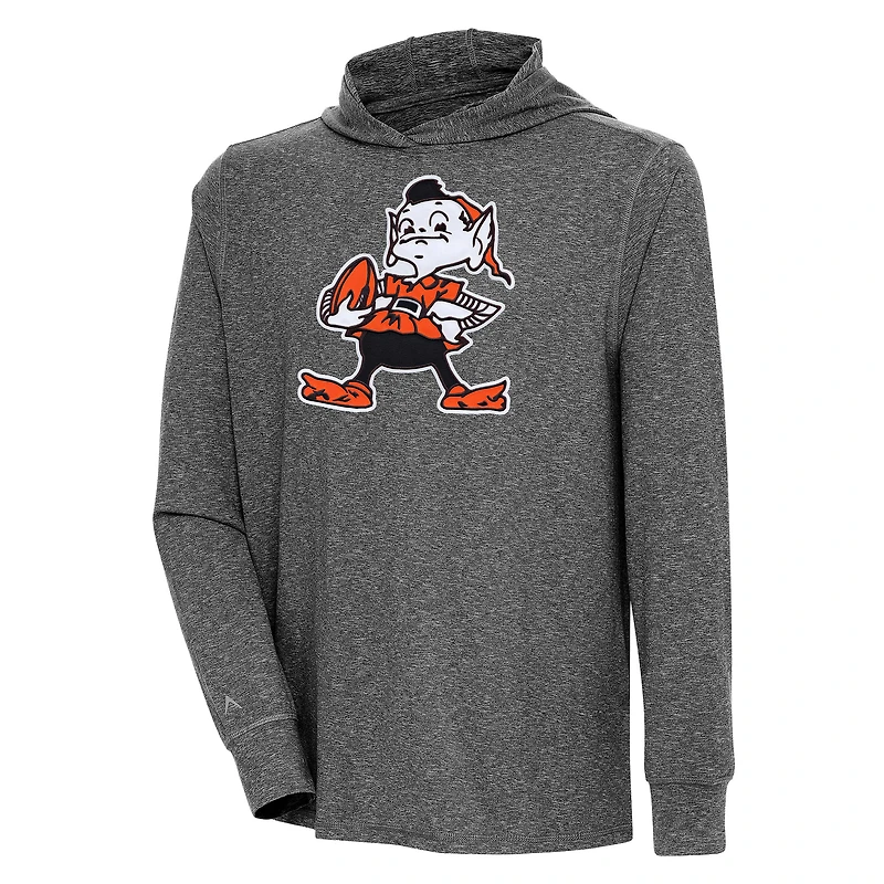 Men's Antigua Heather Cleveland Browns Saga Long Sleeve Hoodie T-Shirt