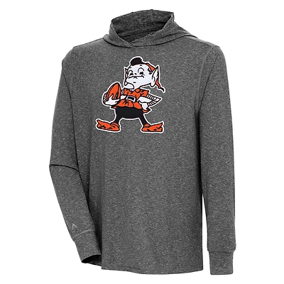 Men's Antigua Heather Cleveland Browns Saga Long Sleeve Hoodie T-Shirt