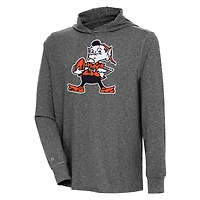 Men's Antigua Heather Cleveland Browns Saga Long Sleeve Hoodie T-Shirt