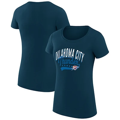 Women's G-III 4Her by Carl Banks Navy Oklahoma City Thunder Super-Slim Fit Lightweight Filigree Logo T-Shirt