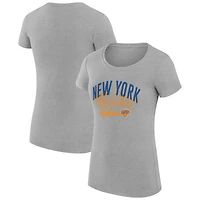 Women's G-III 4Her by Carl Banks Heather Gray New York Knicks Super-Slim Fit Lightweight Filigree Logo T-Shirt