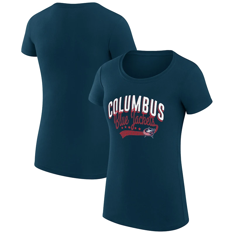 Women's G-III 4Her by Carl Banks Navy Columbus Blue Jackets Super-Slim Fit Lightweight Filigree Logo T-Shirt