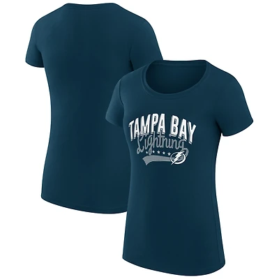 Women's G-III 4Her by Carl Banks Navy Tampa Bay Lightning Super-Slim Fit Lightweight Filigree Logo T-Shirt