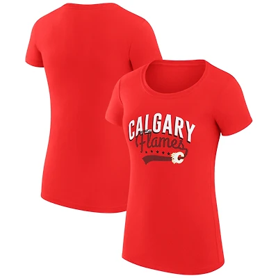 Women's G-III 4Her by Carl Banks Red Calgary Flames Super-Slim Fit Lightweight Filigree Logo T-Shirt