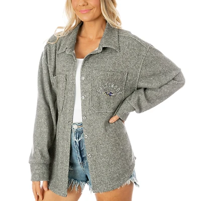 Women's Gameday Couture  Gray Baltimore Ravens Oversized Long Pass Button-Up Shacket