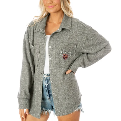 Women's Gameday Couture  Gray Chicago Bears Oversized Long Pass Button-Up Shacket