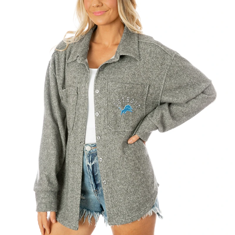 Women's Gameday Couture Gray Detroit Lions Oversized Long Pass Button-Up Shacket