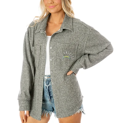 Women's Gameday Couture  Gray Los Angeles Chargers Oversized Long Pass Button-Up Shacket