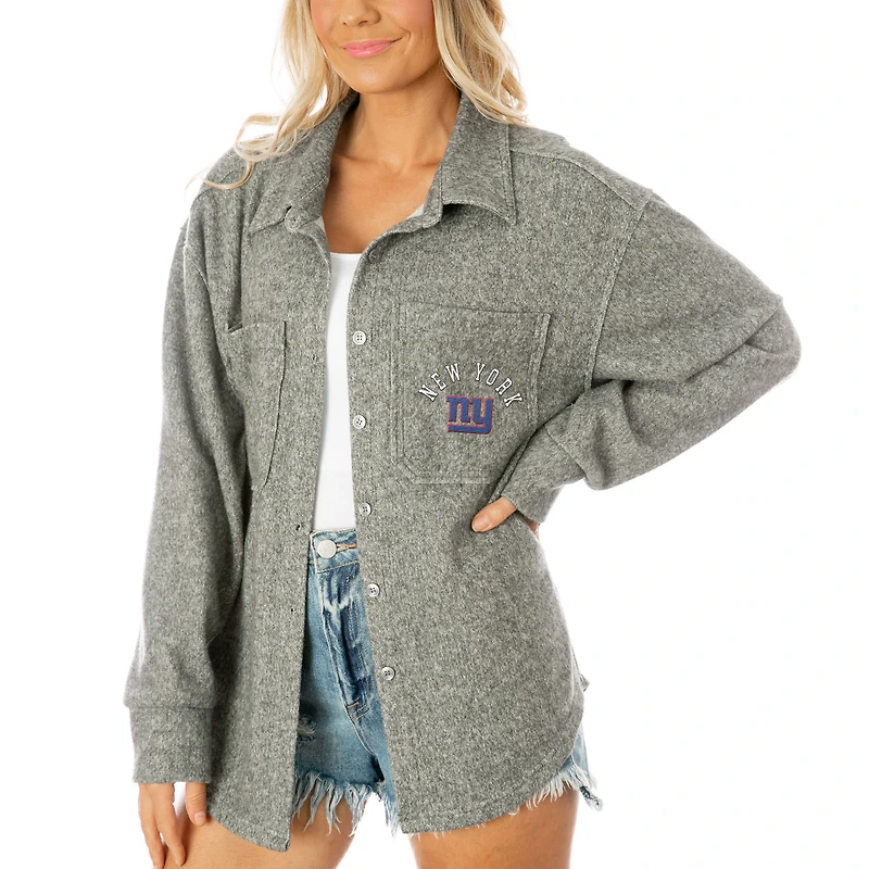Women's Gameday Couture  Gray New York Giants Oversized Long Pass Button-Up Shacket