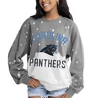 Women's Gameday Couture  Gray Carolina Panthers Oversized Coin Toss Faded French Terry Tri-Blend Pullover Sweatshirt