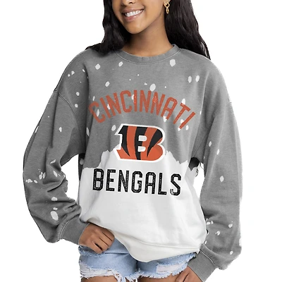 Women's Gameday Couture  Gray Cincinnati Bengals Oversized Coin Toss Faded French Terry Tri-Blend Pullover Sweatshirt