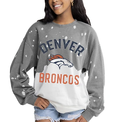 Women's Gameday Couture  Gray Denver Broncos Oversized Coin Toss Faded French Terry Tri-Blend Pullover Sweatshirt