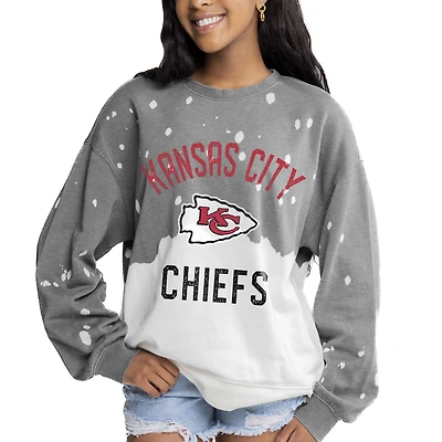 Women's Gameday Couture Gray Kansas City Chiefs Oversized Coin Toss Faded French Terry Tri-Blend Pullover Sweatshirt