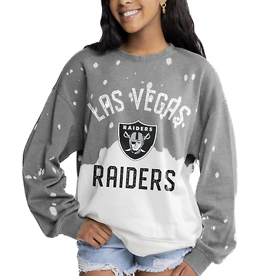 Women's Gameday Couture  Gray Las Vegas Raiders Oversized Coin Toss Faded French Terry Tri-Blend Pullover Sweatshirt