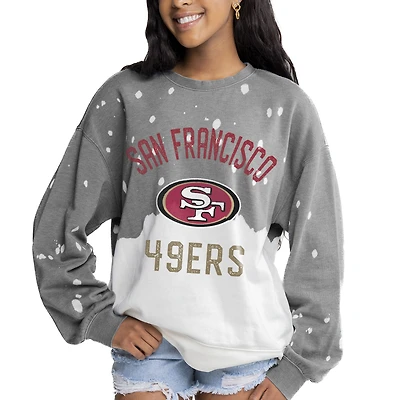 Women's Gameday Couture  Gray San Francisco 49ers Oversized Coin Toss Faded French Terry Tri-Blend Pullover Sweatshirt