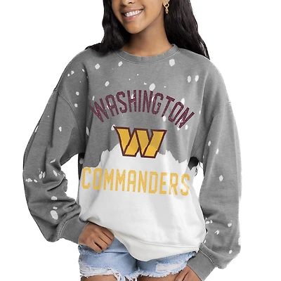 Women's Gameday Couture  Gray Washington Commanders Oversized Coin Toss Faded French Terry Tri-Blend Pullover Sweatshirt