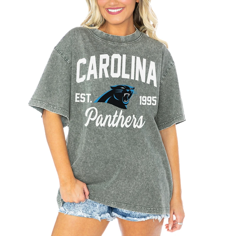 Women's Gameday Couture Gray Carolina Panthers Tackle Titan Boyfriend Washed T-Shirt