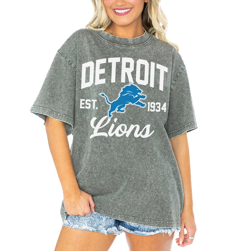 Women's Gameday Couture Gray Detroit Lions Tackle Titan Boyfriend Washed T-Shirt