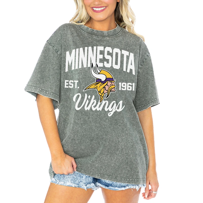 Women's Gameday Couture  Gray Minnesota Vikings Tackle Titan Boyfriend Washed T-Shirt
