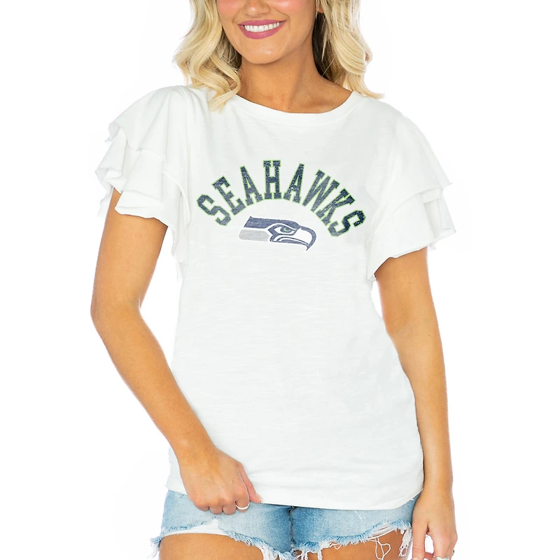 Women's Gameday Couture  White Seattle Seahawks Valkyrie Ruffle Sleeve Lightweight Top